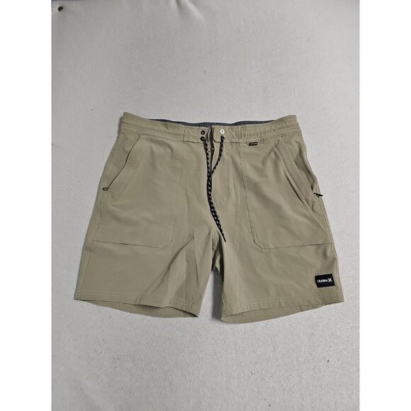 Hurley Swim Shorts Men Phantom Sz 34  Beige Logo Slash Pockets Drawstring - Picture 1 of 6
